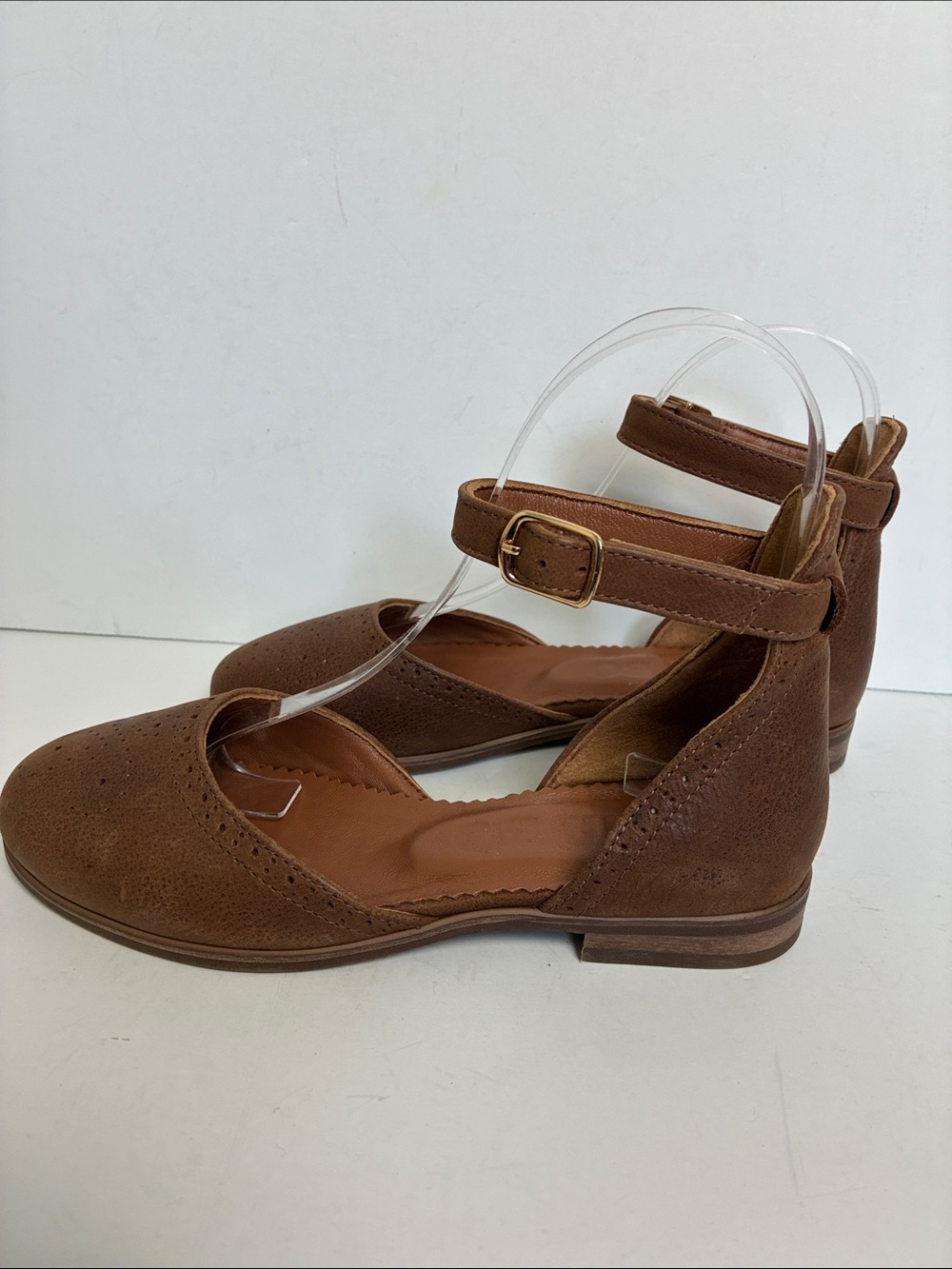 Julia Bo Madeleine Handcrafted Leather Ankle Strap Shoes Brown Size 34 NWOB